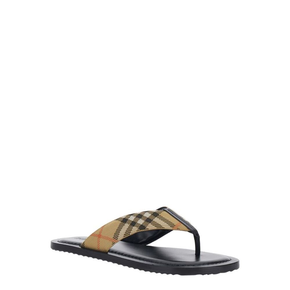 Burberry Men Flip Flops 'Check' With Check Motif In Tech Fabric Beige Men - Picture 2 of 3